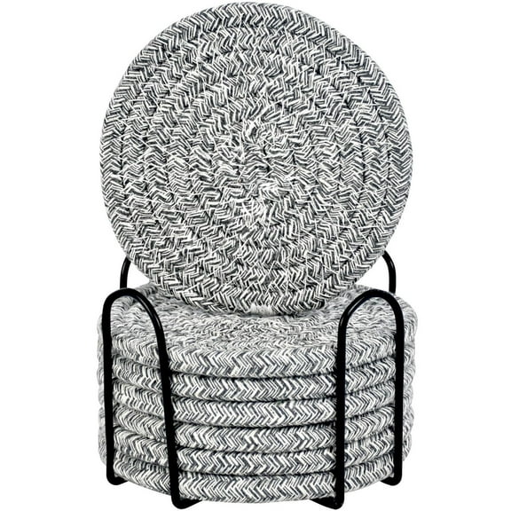 Zmeidao Round Placemats with Holder, Set of 8 Cotton Rope Woven Place Mats, Heat Resistant Table Mats, Braided Placemat for Farmhouse and Kitchen Table Decor, 4.33in