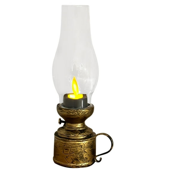 Zmeidao Vintage Flameless Table Lamp LED Kerosene Lantern, Clear Hurricane Lamp, Battery Operated, for Bedroom Living Room Xmas Party Decoration