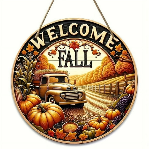 Zmeidao Welcome Fall Wooden Sign, Fall Pumpkin Truck Wall Decor, Wooden Fall Rustic Truck Maple Leaf Pumpkin Door Hanger for Harvest Thanksgiving Porch Farmhouse Indoor Decor