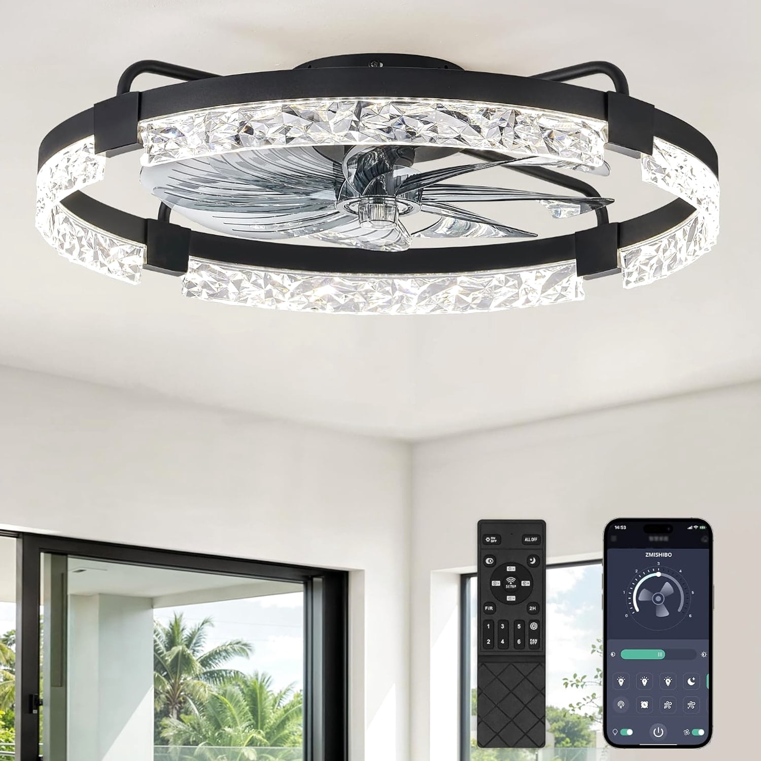Zmishibo Ceiling Fans with Lights, Flush Mount Remote App 24 Inch ...