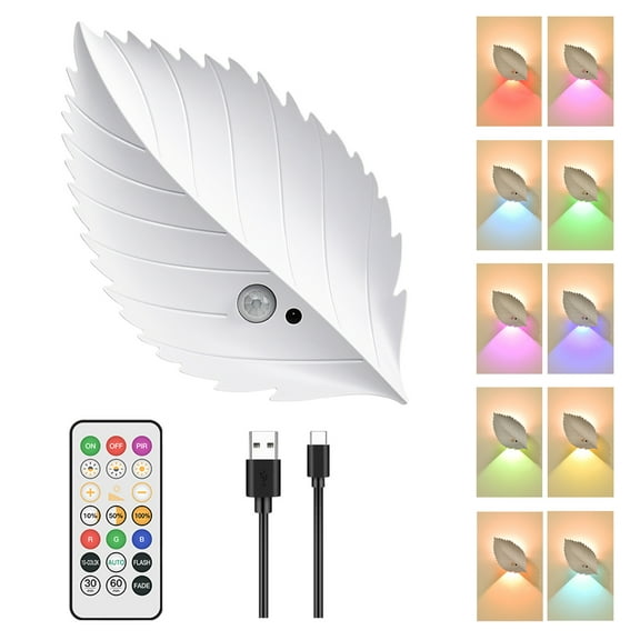 Zmisner RGB LED Motion Sensor Light Indoor Leaf Wall Lamp, Dimmable Magnetic Wireless Wall Sconces with Remote for Hallway, Entryway, Living Room, Bedside