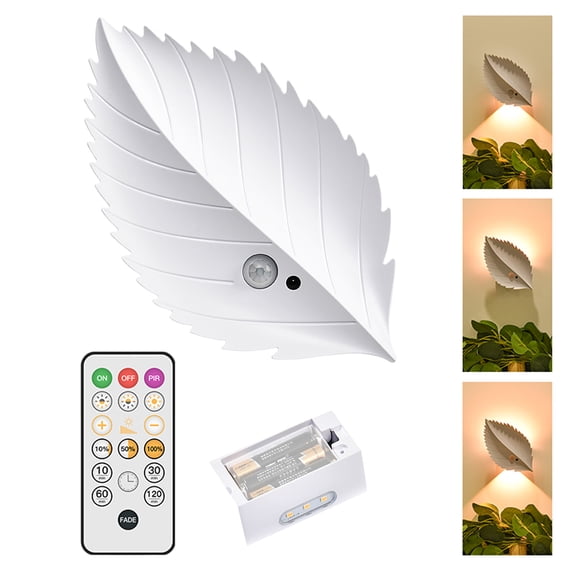 Zmisner Yellow LED Motion Sensor Light Indoor Leaf Wall Lamp, Dimmable Magnetic Wireless Wall Sconces with Remote for Hallway, Entryway, Living Room, Bedside (No AAA Batteries Included)