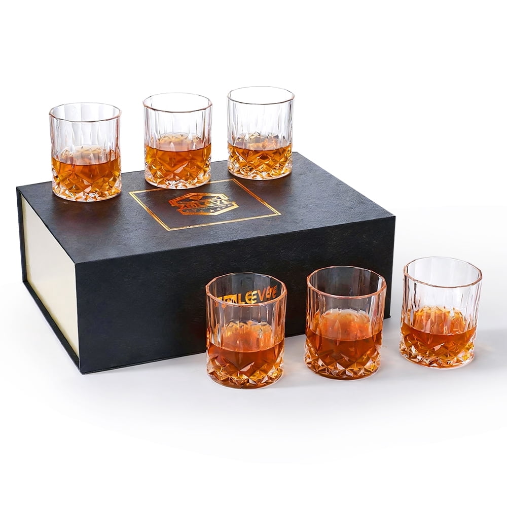 Zmleve Old Fashioned Whiskey Glasses with Deluxe Box - 10 oz. Rocks Drinkware for Scotch, Bourbon, Liquors and Cocktails - Set of 6 - Gifts for Men