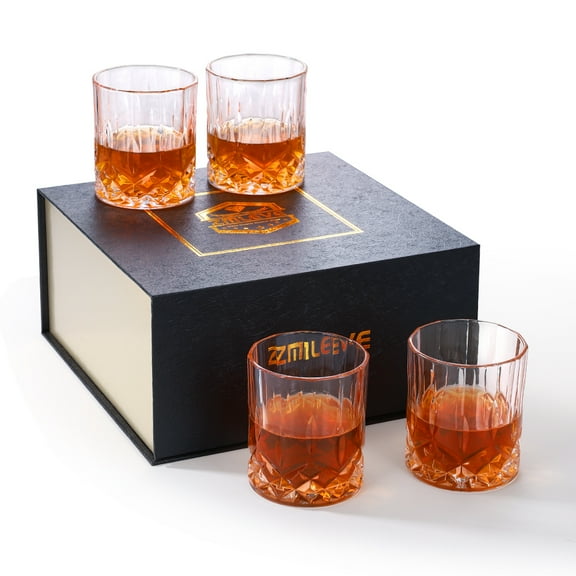 Zmleve Men's Whiskey Glass, 8oz Crystal Bourbon Whiskey Glass, Rock Wine Glass for Scotch Cognac Vodka Cocktail Rum, Father's Day Whiskey Gift Set-4 Pack