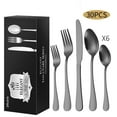 thumbnail image 1 of Zmleve Silverware Sets, 30 PCS Flatware Set for 6, Premium Stainless Steel Cutlery Utensil Set Mirror Polished Forks and Spoons, Dishwasher Safe-Black, 1 of 5