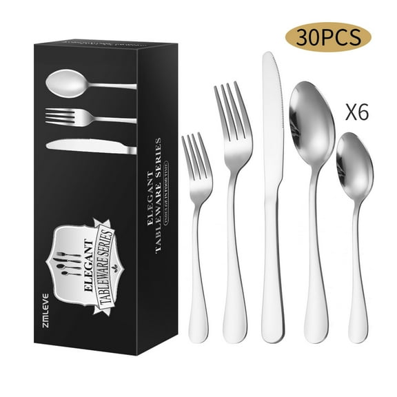 Zmleve 30-Piece Silver Stainless Steel Cutlery Set (Serves 6)