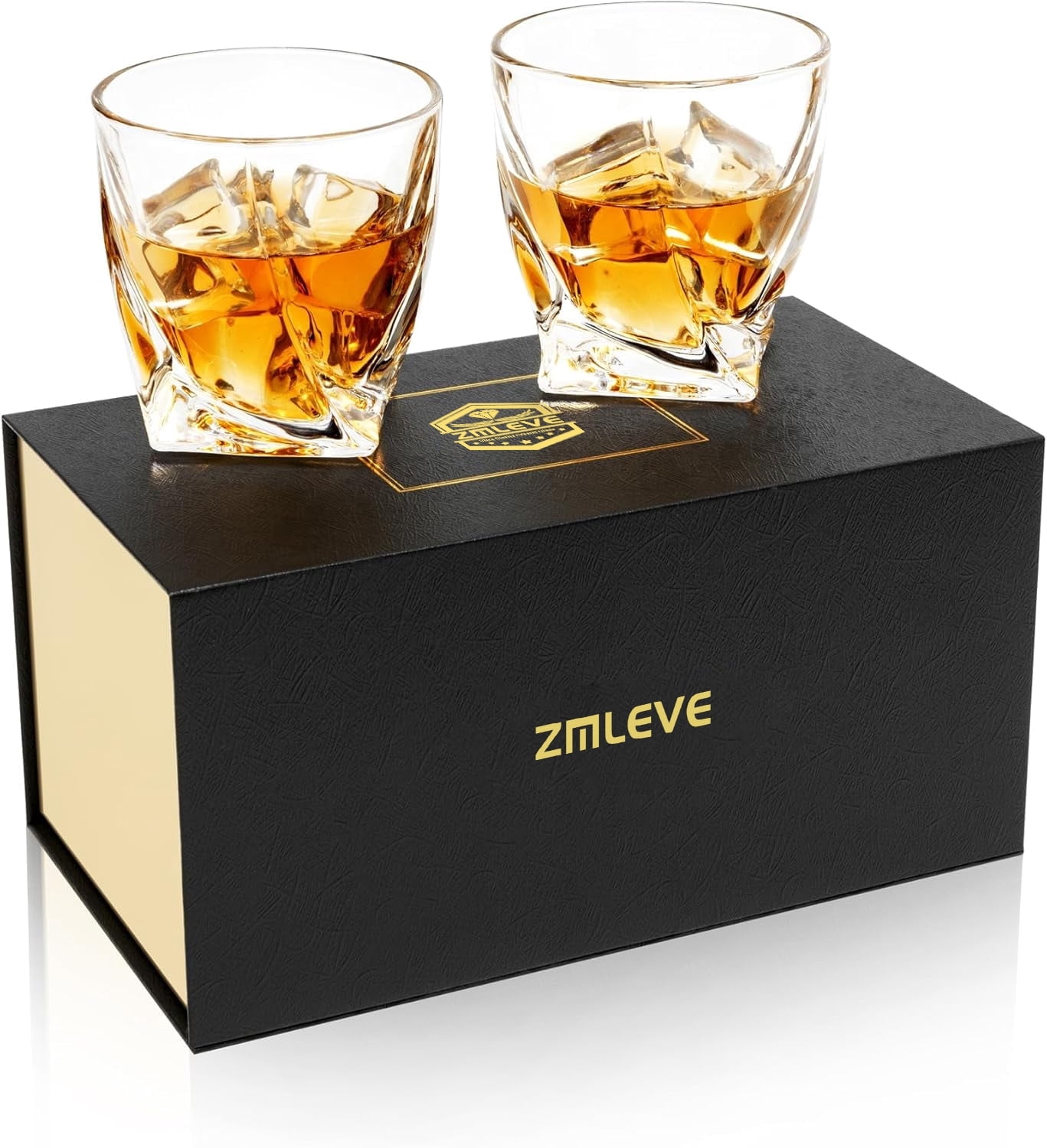 Zmleve Whiskey Glasses for Men, 10 Oz Crystal Bourbon Glass Set of 4, Old Fashioned Rocks Barware for Scotch Cognac Vodka Cocktail Rum, Whisky Gifts Set for Father's Day-2 Pack