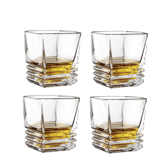 Zmleve Whiskey Glasses for Men, 9 Oz Crystal Bourbon Glass , Old Fashioned Rocks Barware for Scotch Cognac Vodka Cocktail Rum, Whisky Gifts Set for Father's Day-4 Pack
