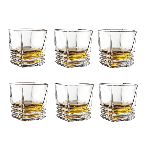 Zmleve Whiskey Glasses for Men, 9 oz Crystal Bourbon Glass , Old Fashioned Rocks Barware for Scotch Cognac Vodka Cocktail Rum, Whisky Gifts Set for Father's Day-6 Pack