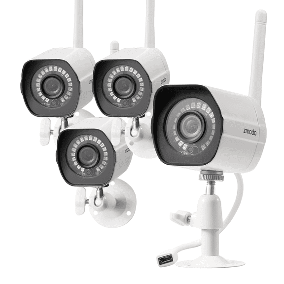 Zmodo 1080p Full HD Outdoor Security Camera System, 4 Pack Smart Home Indoor Outdoor WiFi IP Cameras with Night Vision, Compatible with Alexa