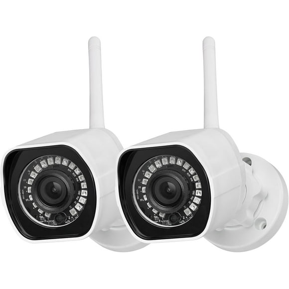 Zmodo 2 Pack Wireless Security Camera System Smart Outdoor WiFi IP Cameras Night Vision Plug-In, Compatible with Alexa (Supports 2.4 GHz, Wi-Fi)
