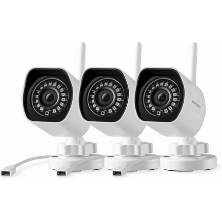 Zmodo Wireless WiFi Security Camera System (3 Pack) Smart Full HD Outdoor IP Cameras with Night Vision - Works with Google Assistant (Supports Only 2.4Ghz WiFi)