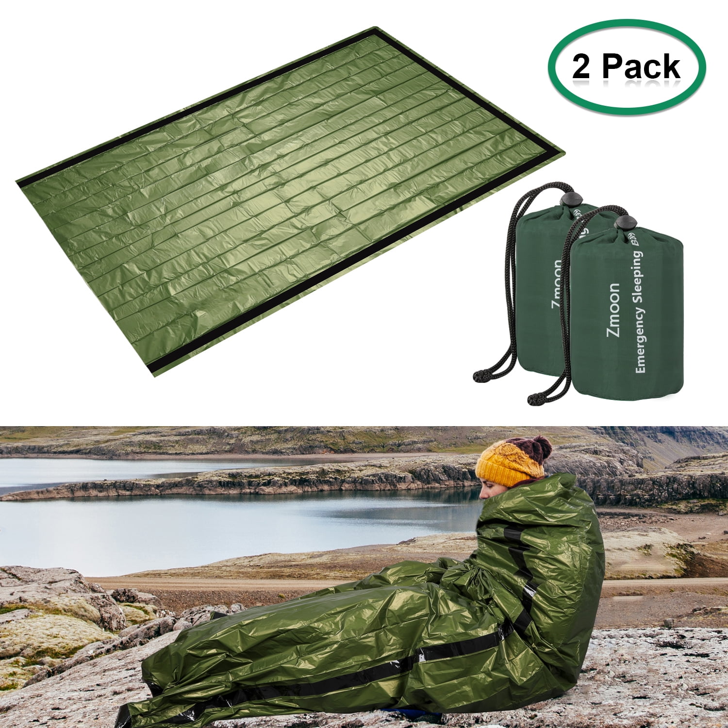 Emergency Sleeping Bag Survival Bag 2 Pack | Survival Sleeping Bag  Emergency Sleeping Bags Emergency Bivy Sack | Portable Emergency Blanket  Survival