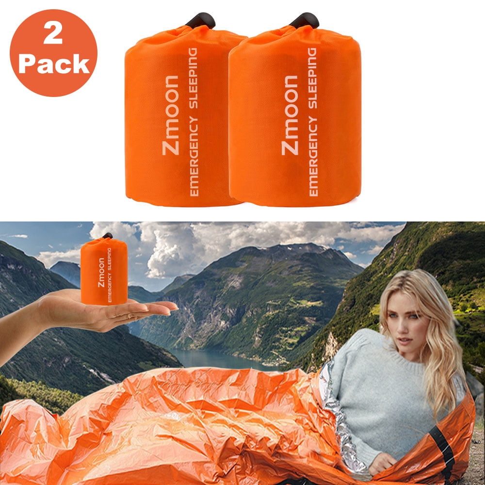Zmoon 2 Pack Emergency Sleeping Bag Survival Bag Lightweight Survival Sleeping Bag Emergency Bivy Sack Portable Emergency Blankets Survival Bivvy Tent Bag for Camping Hiking Outdoor