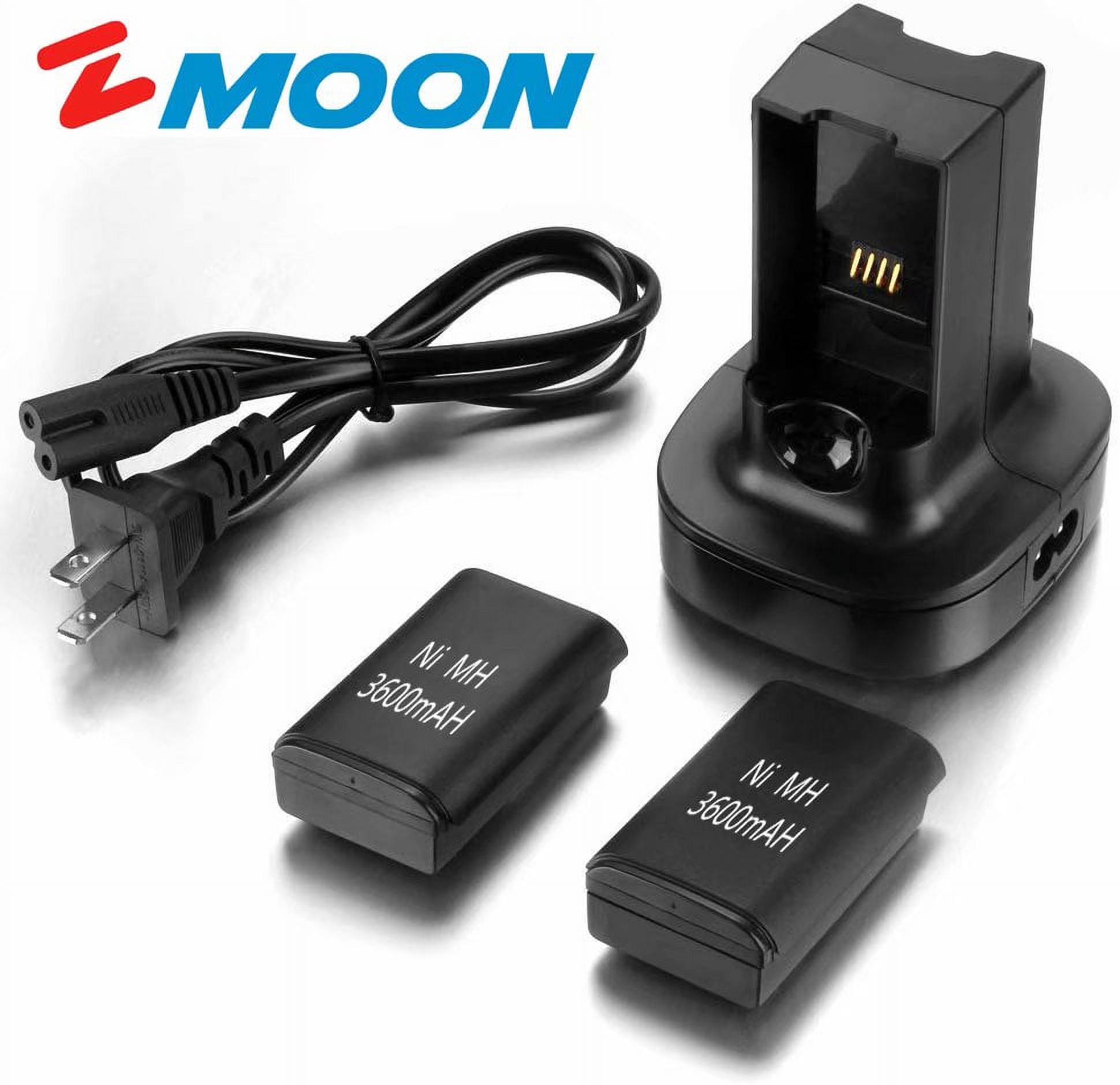 Zmoon Dual Battery Charger Dock Charging Station with Free 2-pack Rechargeable Battery For Xbox360 Microsoft Xbox 360 Remote Controller Xbox 360 Charger Kit - image 1 of 14