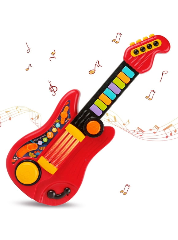 Zmoon Guitar for Kids 2 In 1 Musical Instruments Piano Toddler Toy Guitar with Strap Electric Guitar for 3 4 5 Year Old Boys Girls Children Birthday Gifts (Red)