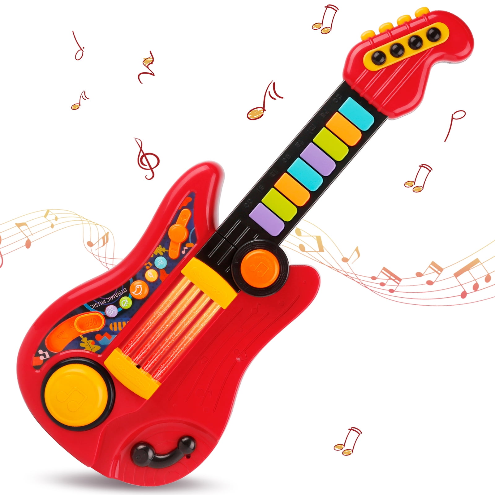 Zmoon Kids Guitar for Boys Girls 2 In 1 Musical Instruments Piano Toddler Toy Guitar with Strap Electric Guitar for 3 4 5 Year Old Children Birthday