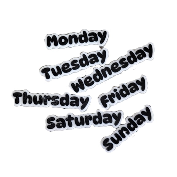 Znet3D Days of The Week Magnets Dual-Color Black/White White/Black 2 Strong 10x2mm Neodymium Custom Color Options Durable Labels for Planners, Boards Organizers (Black/White)
