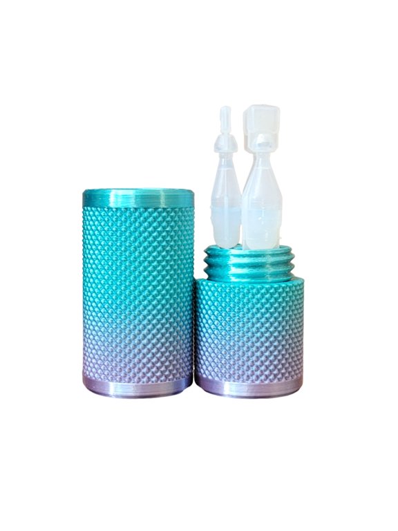 Eye Drop Vial Holder Travel Carry Case - Securely Holds Three (3) Single-Use Vials - Screw-On Lid, Knurled Pattern - Keep Vials Safe Secure While Traveling