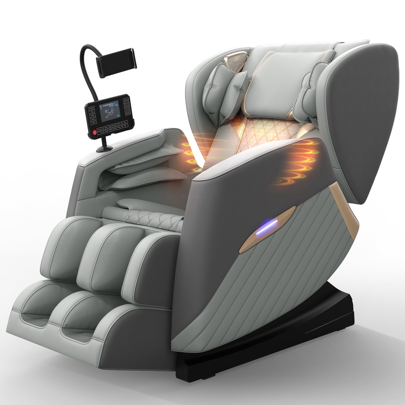 Znines Full Body Zero Gravity Massage Chair with 16 Fixed Rollers, Heating, Auto Programs, Touch Screen & Bluetooth Speaker,Gray