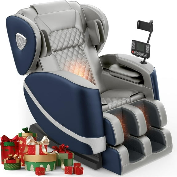 Znines Zero Gravity Full Body Massage Chair - Features 10 Fixed Rollers, Heating, Foot Massage, Bluetooth Speaker, Blue