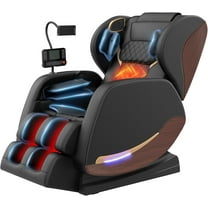 Znines Zero Gravity Full Body Massage Chair with 10-Point Fixed Massage, Lumbar Heat, Foot Roller & Airbags, Wood Grain Leather, Bluetooth,Black