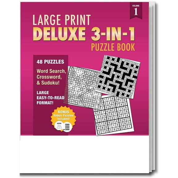 ZoCo: 25-Pack Large Print Deluxe 3-in-1 Puzzle Book Set for Adults, 48 Pages