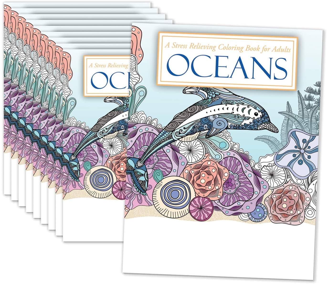 ZoCo Adult Coloring Books, 10 Pack - Oceans: Stress Relieving Designs