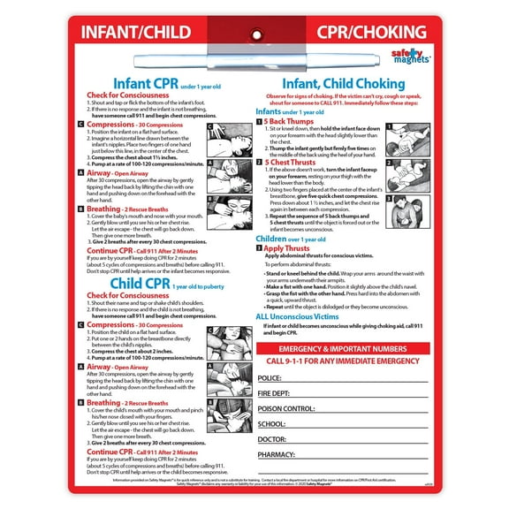 ZoCo/Safety Magnets: CPR & Choking First Aid for Babies & Children - Quick Reference Card