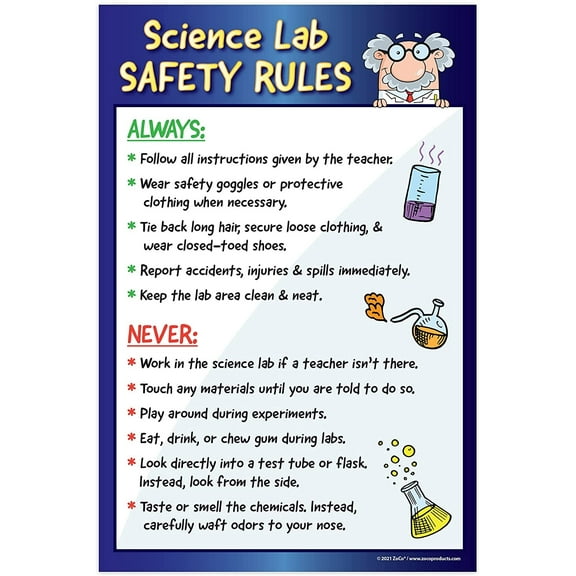 ZoCo: Science Lab Safety Rules Poster - 12"x18" - Laminated