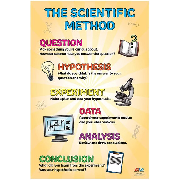 ZoCo: Scientific Method Science Educational Poster, Laminated, 12 x 18 Inches