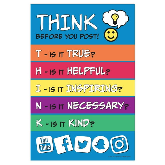 ZoCo: Think Before You Post Laminated 12"x18" Multicolor Classroom Poster