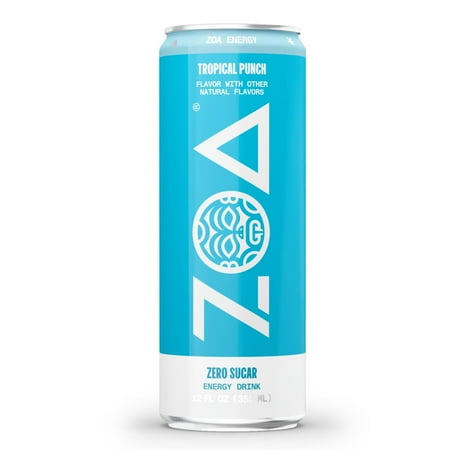 Zoa Tropical Punch Zero Sugar Energy Drink Soda, 12 fl oz Aluminum Can