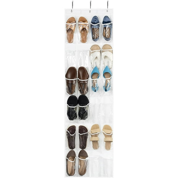 Zober Clear Over the Door Shoe Organizer - 24 Stitch-Secured Pockets, Hanging Closet Organizer for Shoes, Socks, Ties, Toiletries and Other Accessories 64” L x 18” W