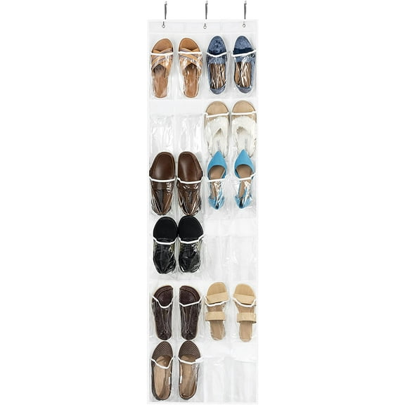 Zober Clear Over the Door Shoe Organizer - 24 Stitch-Secured Pockets, Hanging Closet Organizer for Shoes, Socks, Ties, Toiletries and Other Accessories 64” L x 18” W