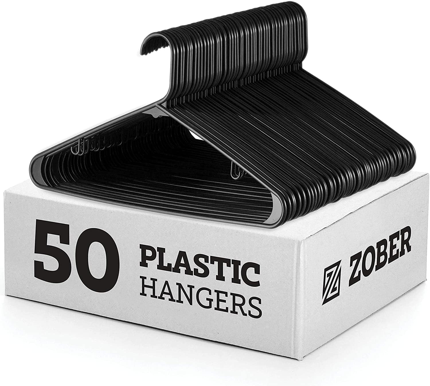 Zober Plastic Hangers 50 Pack - Standard Set of Slim Heavy Duty Clothes  Hangers w/Hooks for Coats, Jackets & Pants for Everyday Use, White