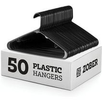 Zober Durable Slim Plastic Clothing Hangers, 50 Pack, Black