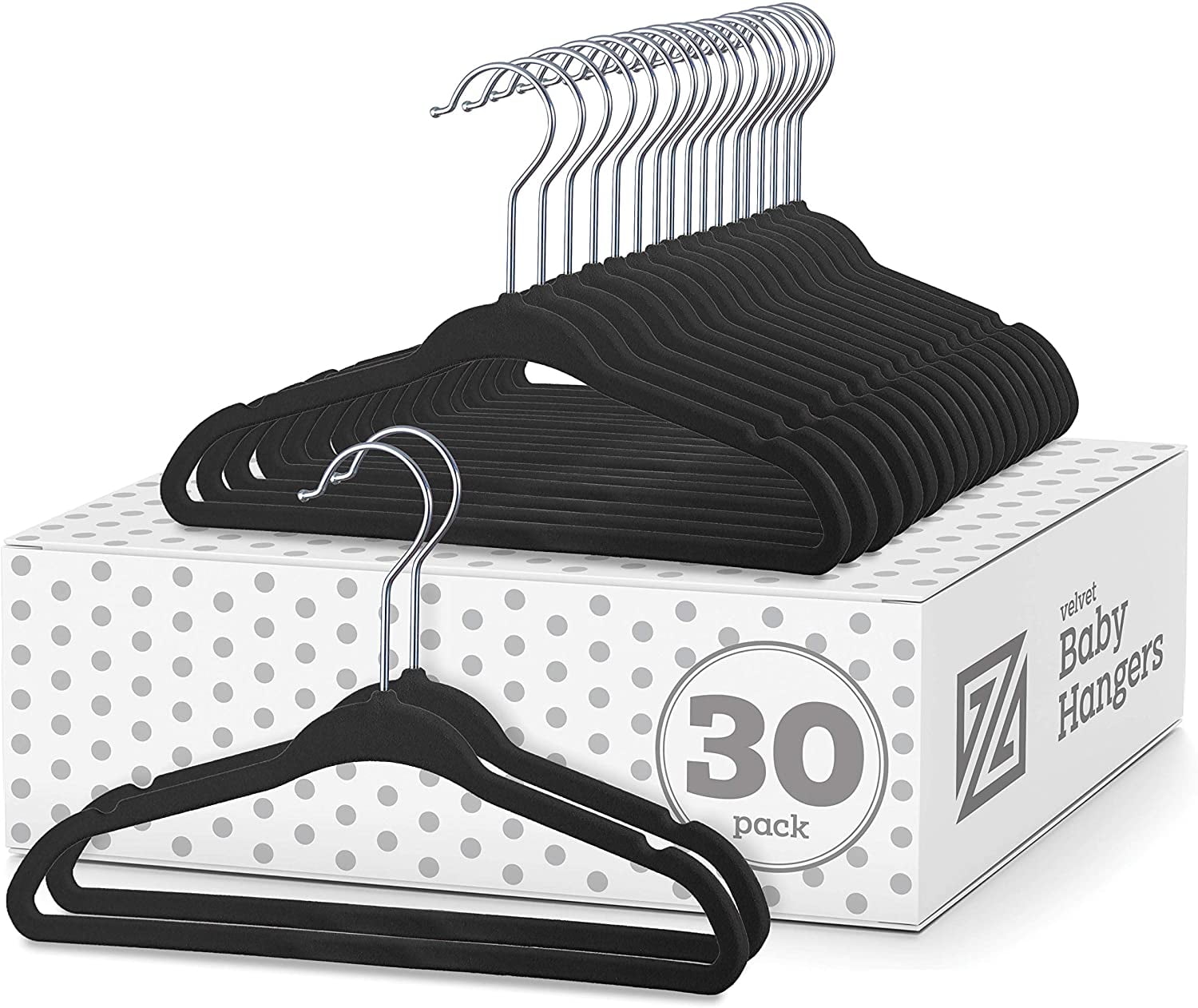 Zober Velvet Baby Hangers for Closet - Pack of 30 Non Slip Toddler Hangers  for Shirts, Pants & Dresses w/ Swivel Hook - Durable Infant Hangers w/