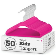 Zober Non Slip Kid's Velvet Clothing Hangers, 50 Pack, Pink