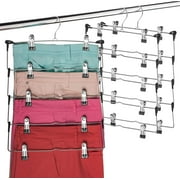 Zober Space Saving 5 Tier Metal Skirt Hanger with Clips Hang 5-on-1, Rubber Coated Hanger Clips, 360 Swivel Hook, Adjustable Clips (6 Pack)