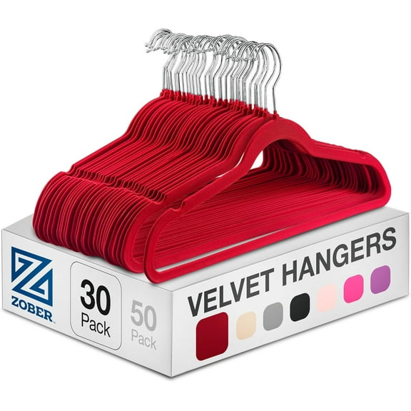 Zober Velvet Hangers 50 Pack - Black for Coats, Pants & Dress Clothes - Non Slip w/ 360 Degree Swivel, Holds up to 10 lbs - Strong Felt Hangers for Clothing