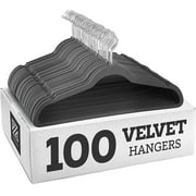 Zober Velvet Ultra Slim Non Slip Shirt Hangers, 100 Pack, Gray