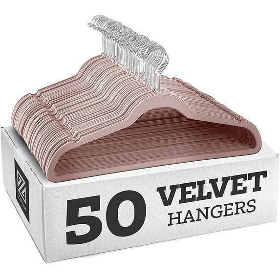 Zober Velvet Ultra Slim Non Slip Shirt Hangers, 50 Pack, Blush