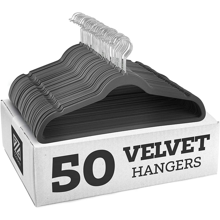 Zober Premium Quality Space Saving Velvet Hangers Strong and 50 Pack, Gray