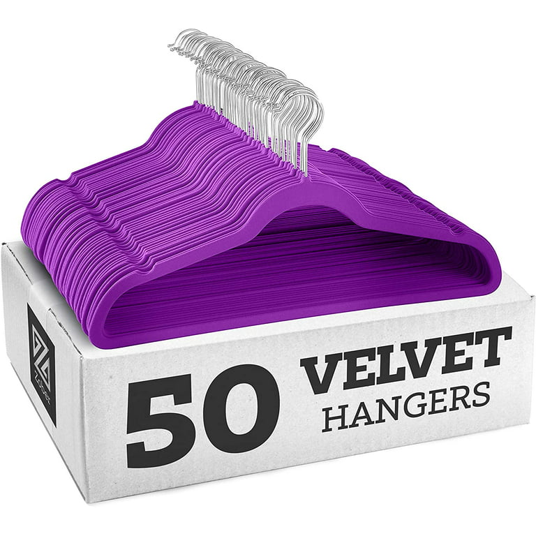 Zober Velvet Ultra Slim Non Slip Shirt Hangers, 50 Pack, Purple
