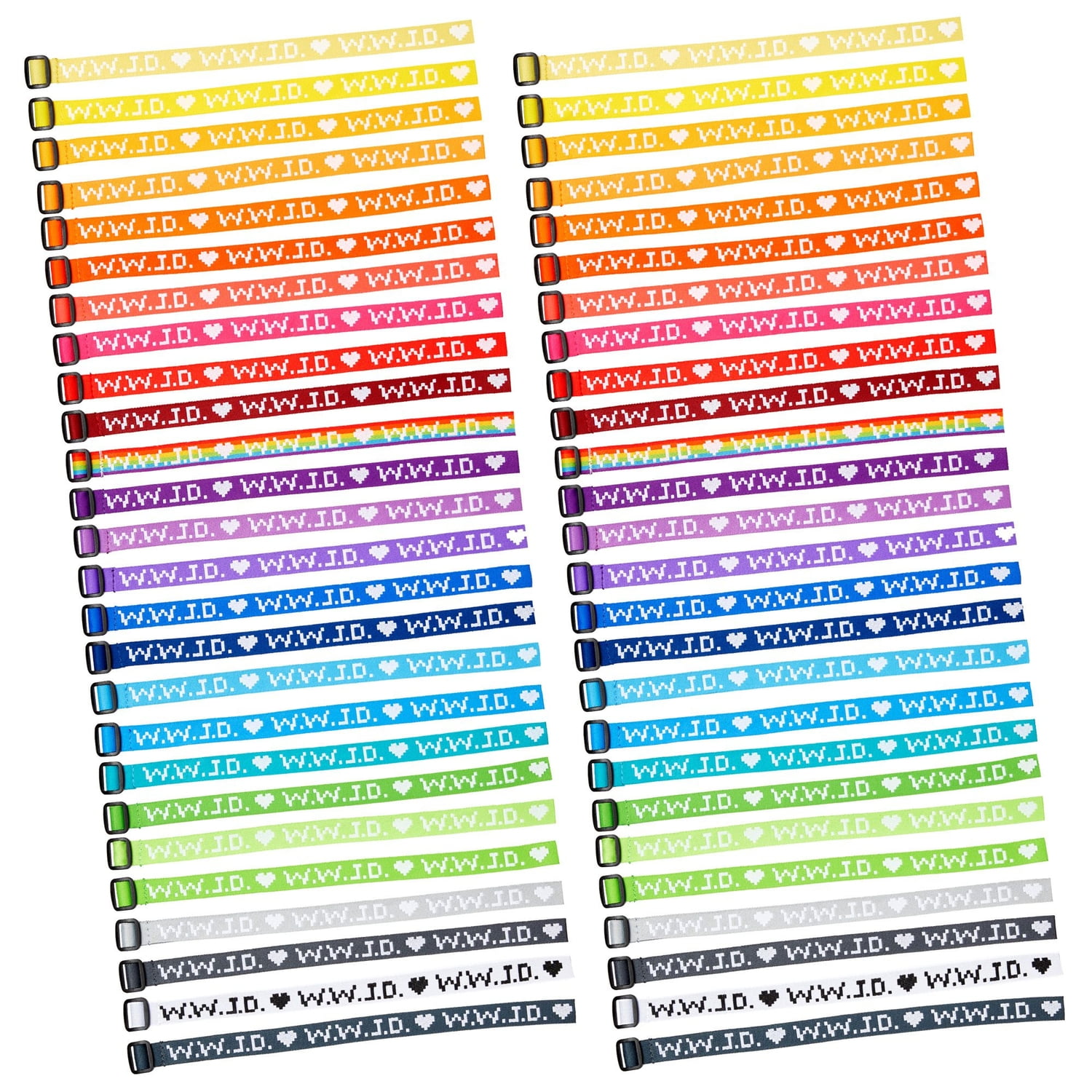 GLAMLILY Zodaca 52-Pack Adjustable WWJD Bracelets for Men and Women, What Would Jesus Do Woven Wristbands for Church Fundraisers, Sunday School (26 Assorted Colors)