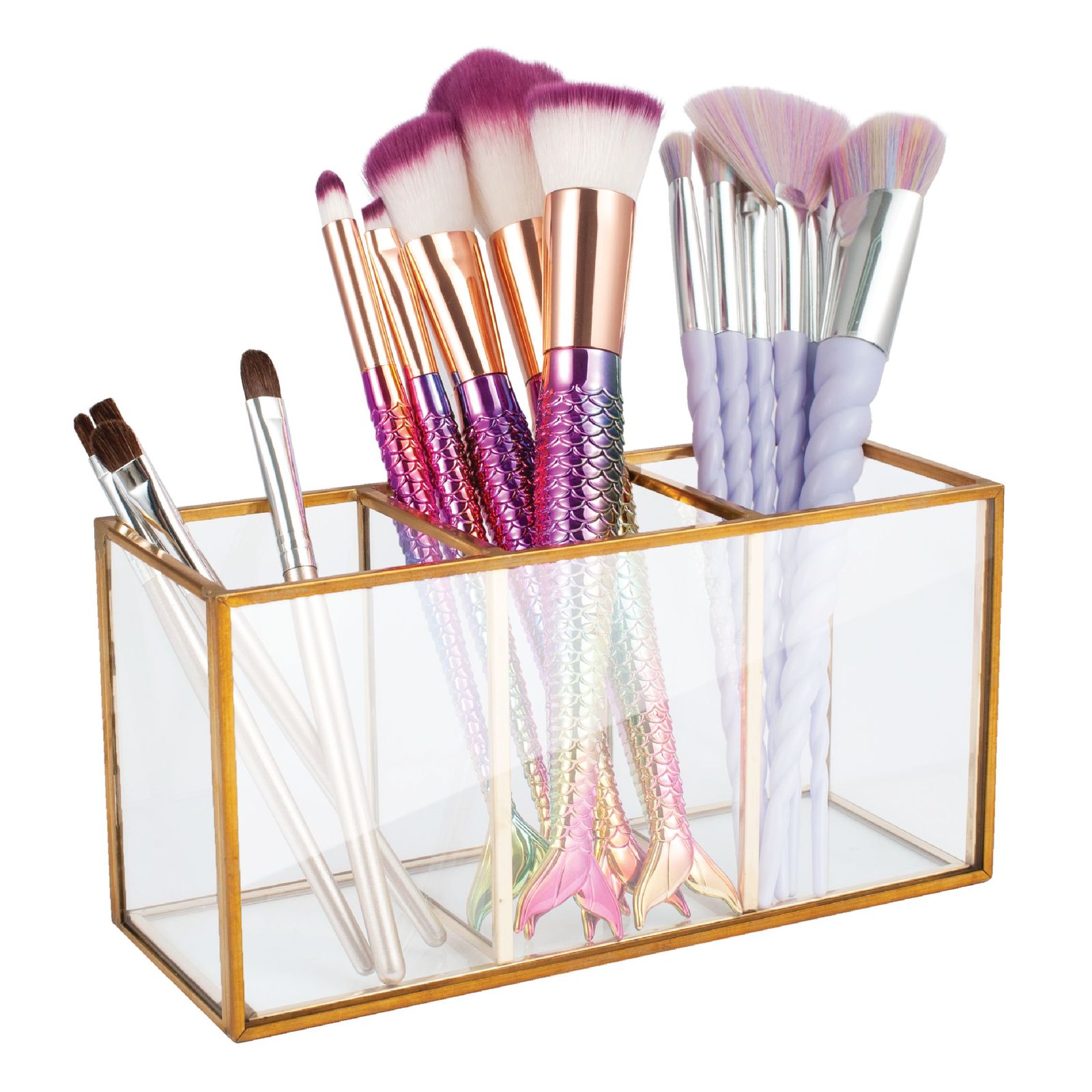 putwo makeup organizer handmade vintage brass edge makeup brush holder