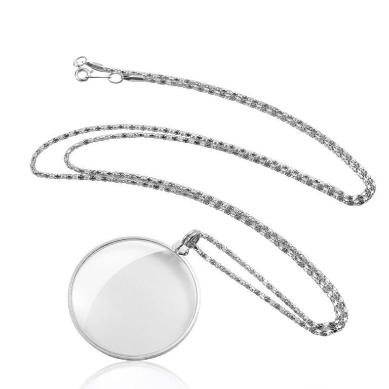 Magnifying Glass Necklace 5x Monocle Magnifier with 36 Long Chain, Silver