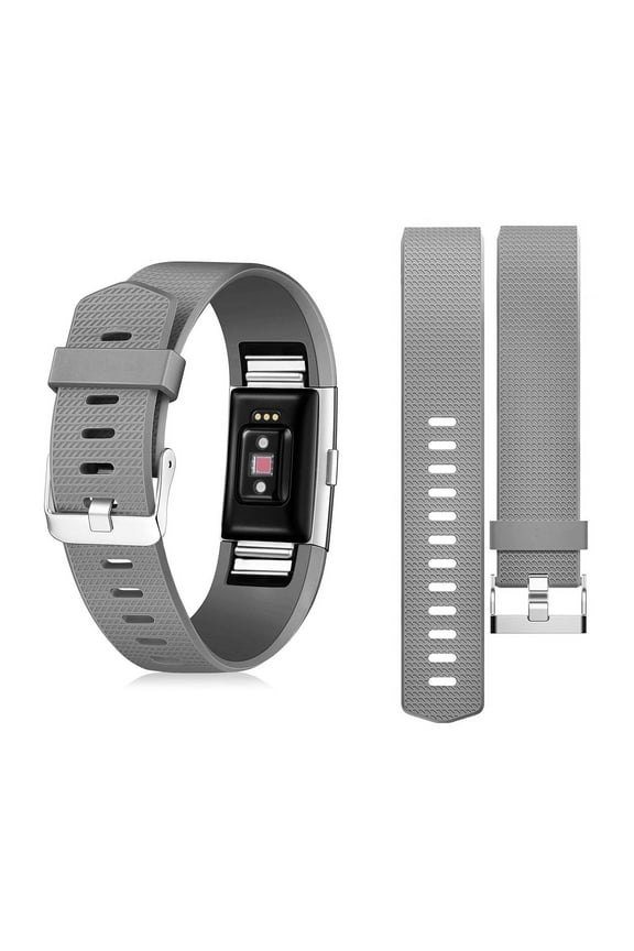 for Fitbit Charge 2 Adjustable Replacement TPU Sport Band Strap Wristband w/Metal Buckle Clasp - Gray