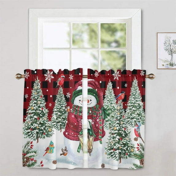 Zodanni Christmas Kitchen Valance Cafe Tier Xmas Short Curtain Slot Top Window Treatments Rod Pocket Window Drapes D 2pc-Tier Curtain: W:27.5''x H:36''